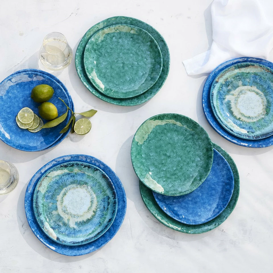 Drip Reactive Outdoor Melamine Dinner Plates - Blue - Image 3