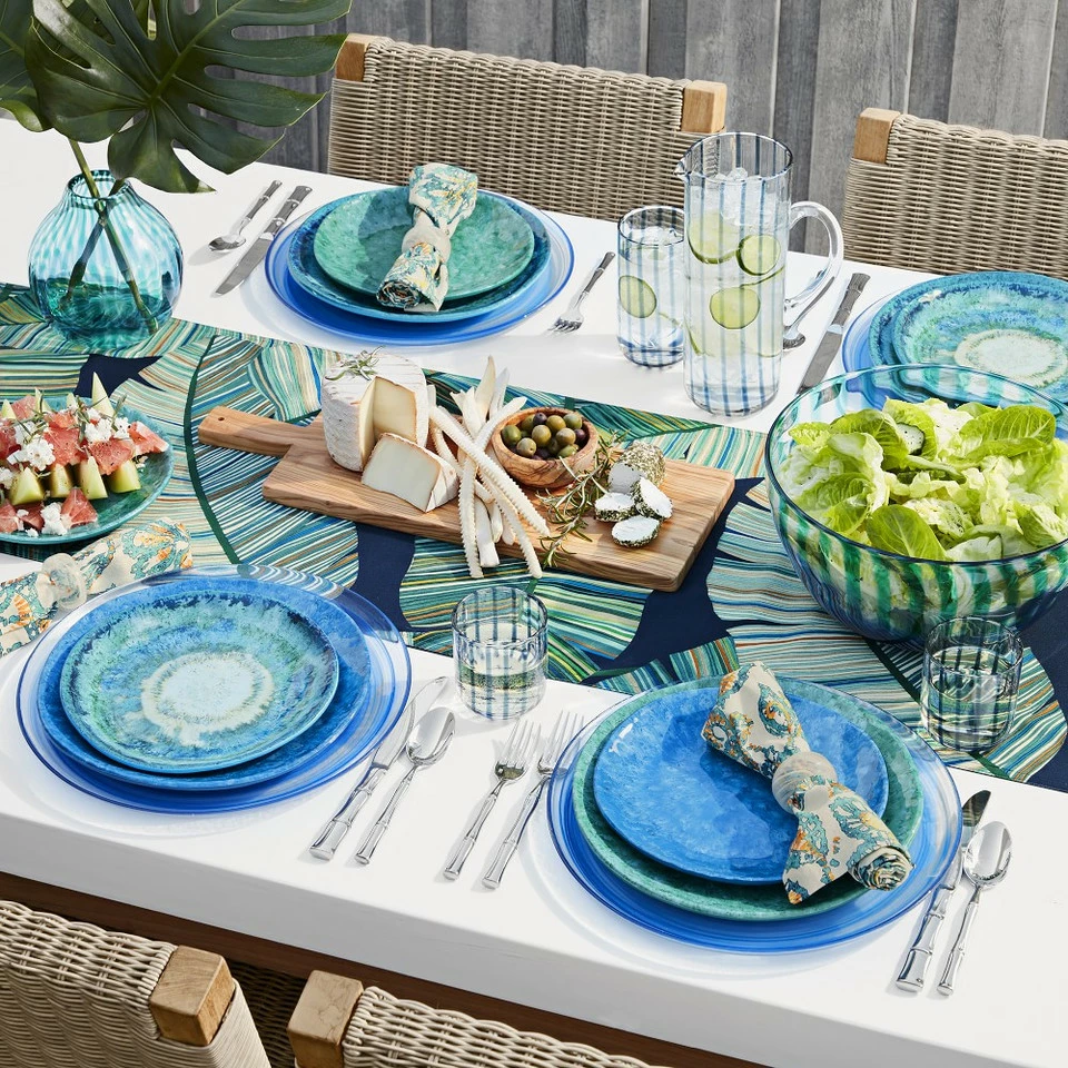 Drip Reactive Outdoor Melamine Dinner Plates - Blue - Image 4