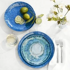 Drip Reactive Outdoor Melamine Dinner Plates - Blue