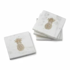 Marble Coasters with Gold Pineapple, Set of 4