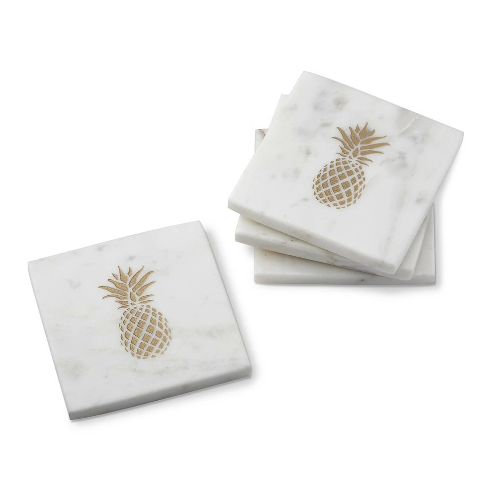 Marble Coasters with Gold Pineapple, Set of 4