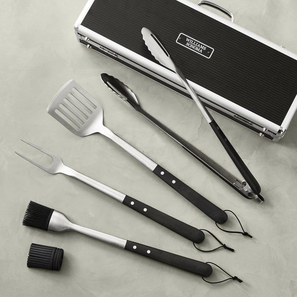 Williams Sonoma Black-Handled 4-Piece Barbecue Tool Set with Storage Case